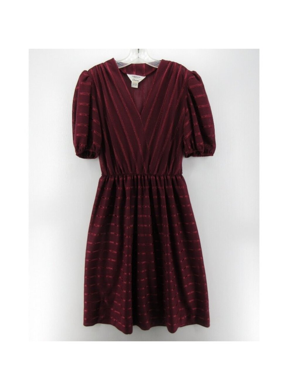 VTG JC Penney Dress 11 12 Red Fit Flare Metallic Striped 70s 80s